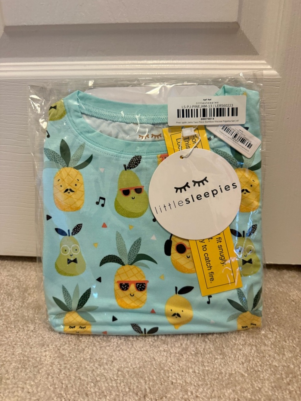 Little Sleepies Pineapple Jams two piece long sleeve pajamas size 4T NIB